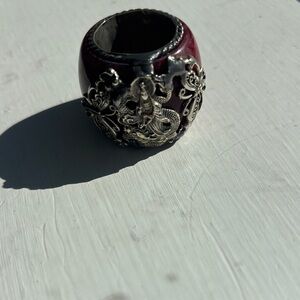 Cinnabar Chinese jewelry. Red and Silver Ring